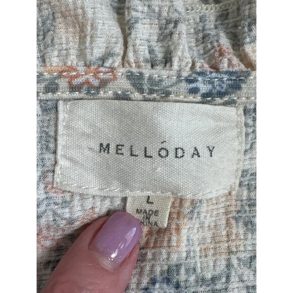 Melloday Pastel Floral Print Ruffle Detail Blouse Size L - Picture 3 of 8